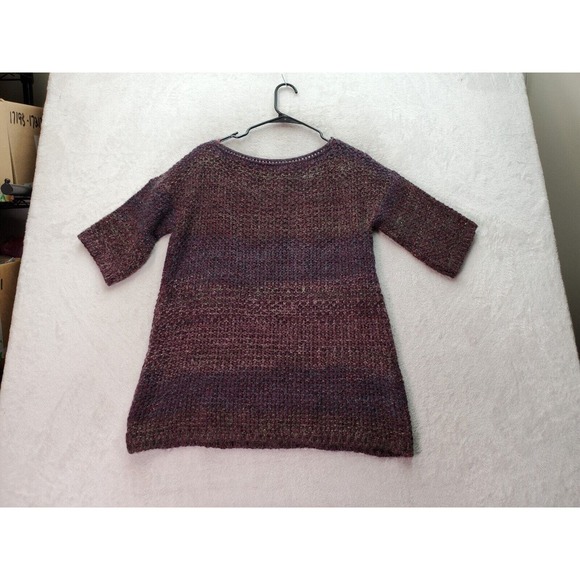 Elsamanda Knit Top Womens Large Burgundy Multi Metallic Alpaca Wool Short Sleeve - Picture 2 of 9